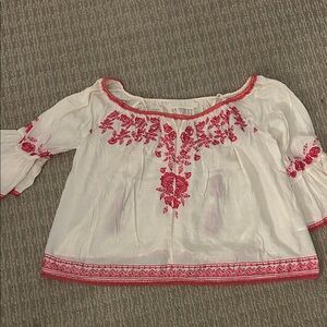 Love Sam White and Red Embroidered Blouse